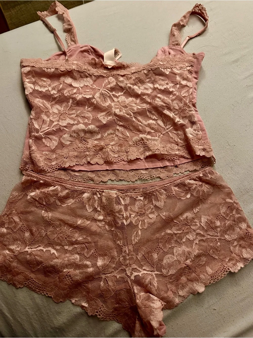 Victoria's Secret Dusty Rose Lace Cami & Lace Boyshort Set